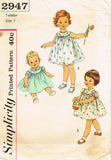 1950s Vintage Simplicity Sewing Pattern 2947 Baby Girls Sun Dress Size 1