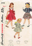 1940s Vintage Simplicity Sewing Pattern 2948 Toddler Girls Jumper Suit Size 4