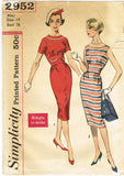 Simplicity 2952: 1950s Misses Wiggle Dress Sz 34 B Vintage Sewing Pattern