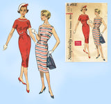 Simplicity 2952: 1950s Misses Wiggle Dress Sz 34 B Vintage Sewing Pattern