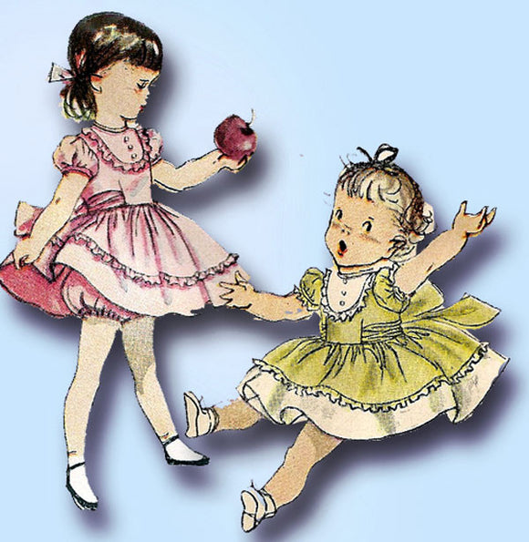 1940s Vintage Simplicity Sewing Pattern 2970 Toddler Girls Party Dress Size 5