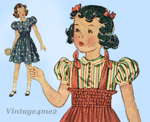 1930s Vintage Simplicity Sewing Pattern 2982 Little Girls Shirred Jumper Size 8 - Vintage4me2