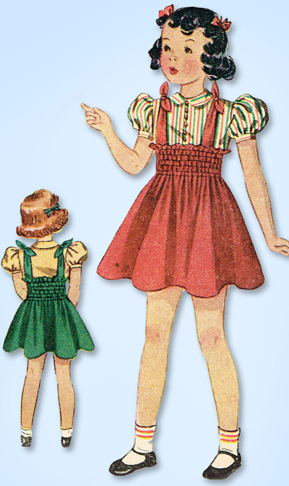1930s Vintage Simplicity Sewing Pattern 2982 Toddler Girls Shirred Dress Size 6