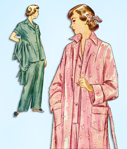 1940s Vintage Simplicity Sewing Pattern 2999 Uncut Misses Pajamas & Robe Sz 30 B