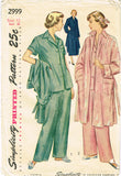 1940s Vintage Simplicity Sewing Pattern 2999 Uncut Misses Pajamas & Robe Sz 30 B