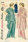 1940s Vintage Simplicity Sewing Pattern 2999 Misses Pajamas & Robe Size 34 Bust