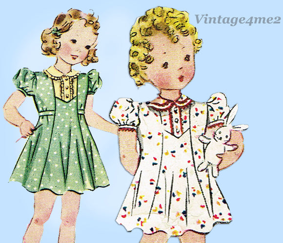 Simplicity 2996: 1930s Easy Toddler Girls Dress Sz 4 Vintage Sewing Pattern - Vintage4me2