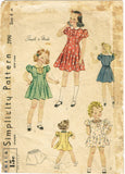 Simplicity 2996: 1930s Easy Toddler Girls Dress Sz 4 Vintage Sewing Pattern