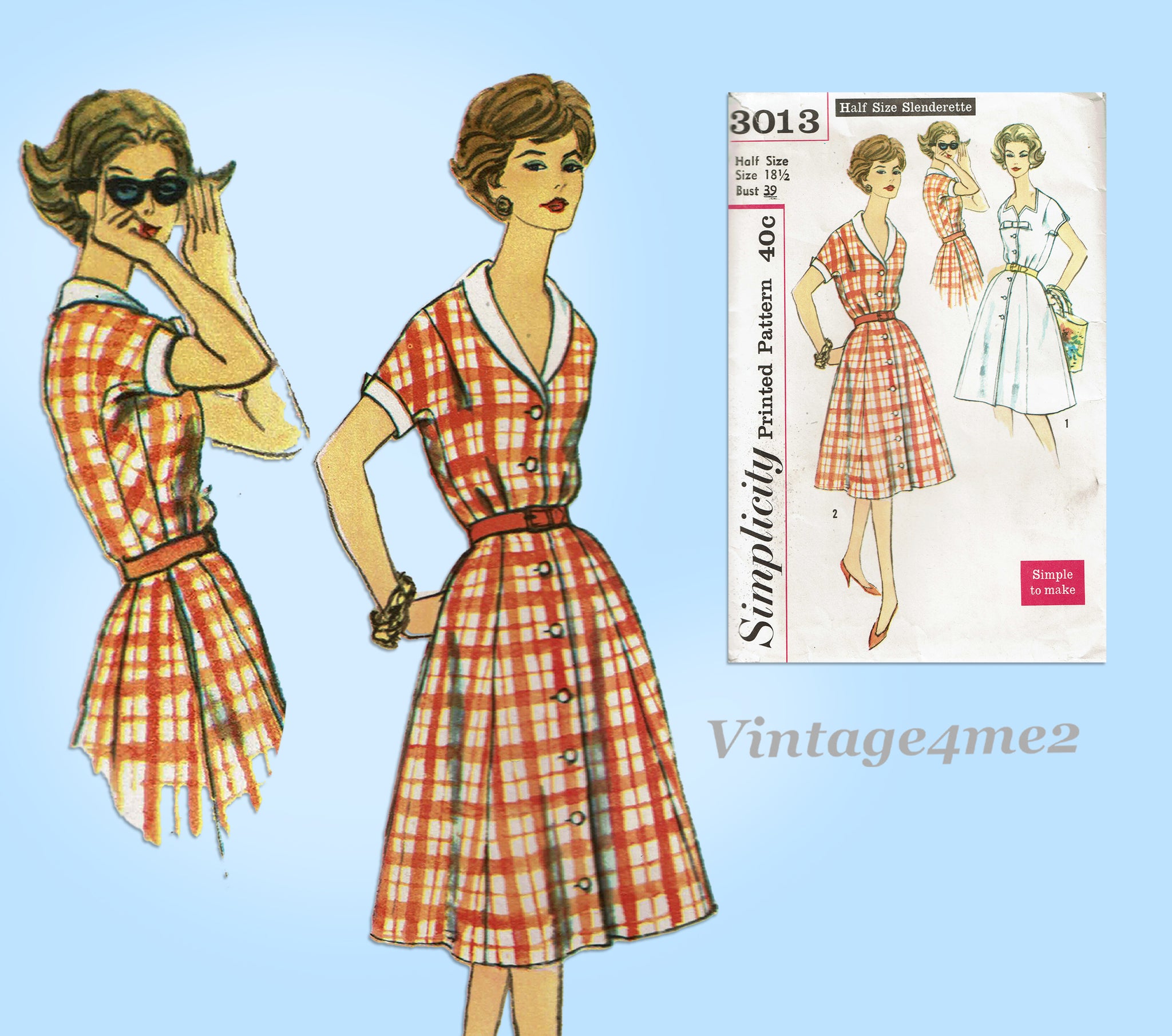 white christmas dresses Simplicity 3013: 1950s Misses Casual Dress Size 39 Bust Vintage Sewing –  Vintage4me2