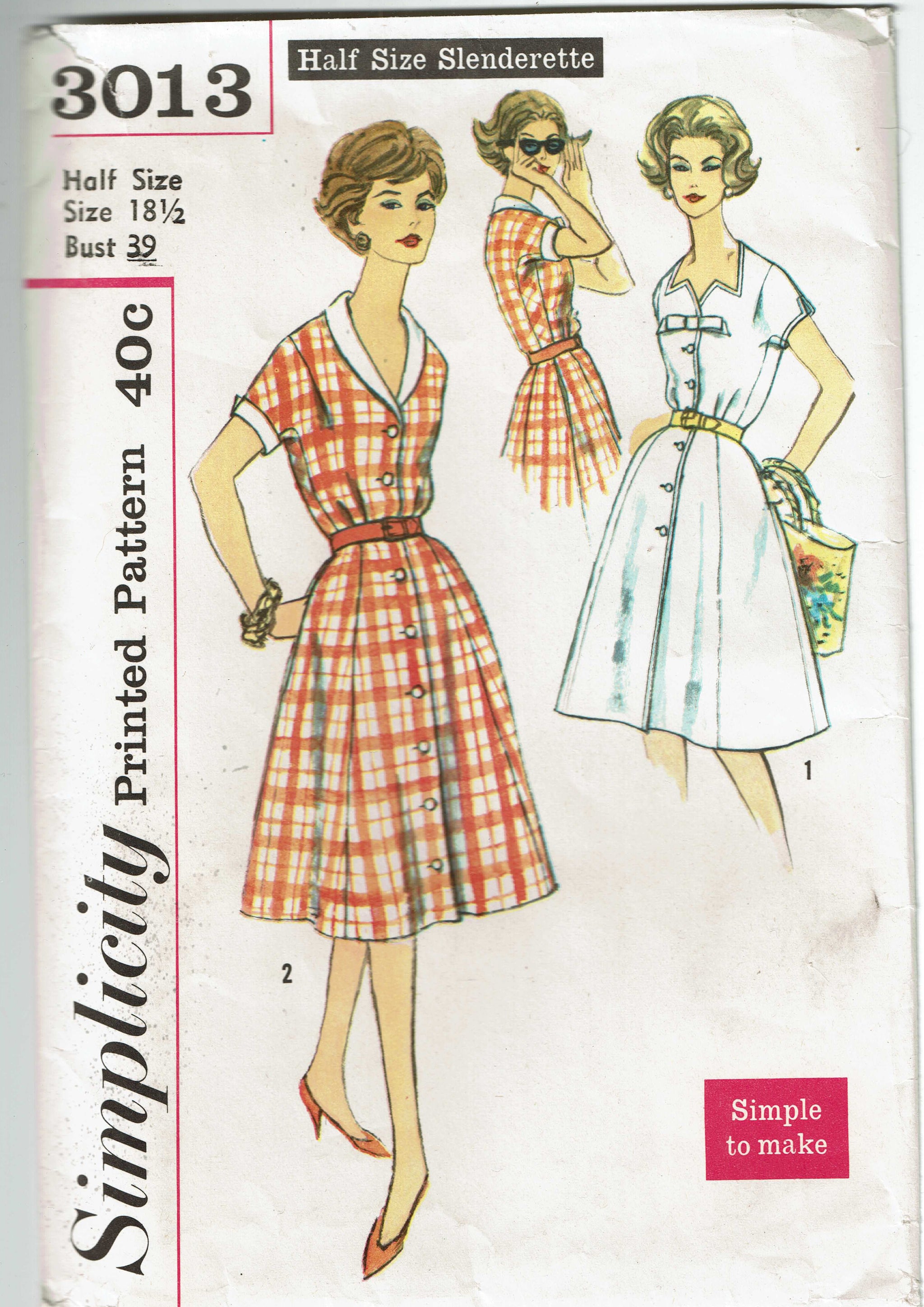 Simplicity 3013: 1950s Misses Casual Dress Size 39 Bust Vintage Sewing –  Vintage4me2