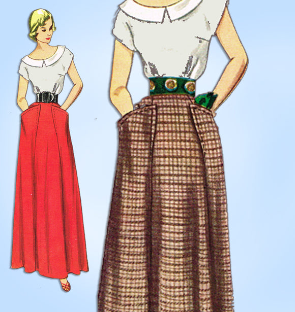 1940s Vintage Simplicity Sewing Pattern 3029 Uncut Floor Length Skirt Size 32 W