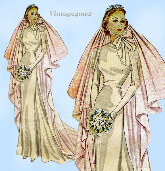 Simplicity 3043: 1930s Rare Misses Bridal Veil Sz 22 Head Vintage Sewing Pattern