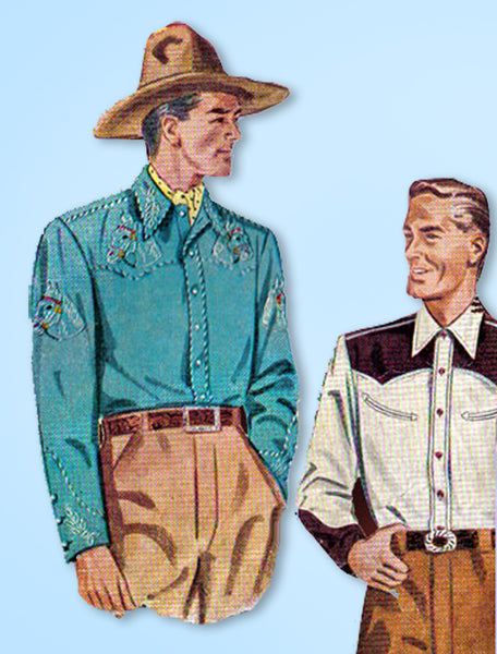 1940s Original Vintage Simplicity Pattern 3054 Men's Western Cowboy Shirt MED