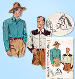 1940s Original Vintage Simplicity Pattern 3054 Men's Western Cowboy Shirt MED
