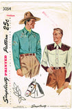 1940s Original Vintage Simplicity Pattern 3054 Men's Western Cowboy Shirt MED