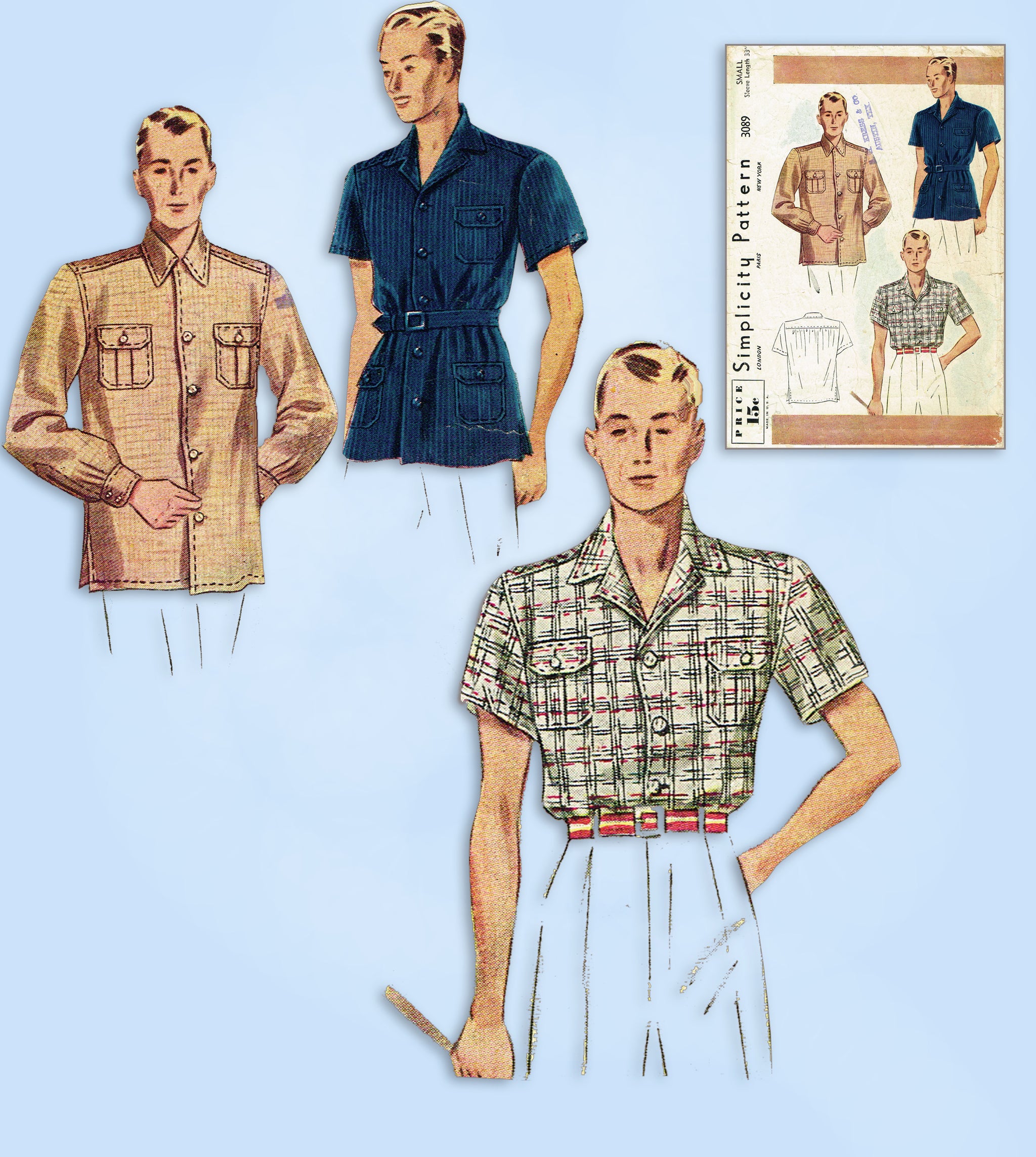 1930s Vintage Simplicity Sewing Pattern 3089 Men's Casual Shirt Sz