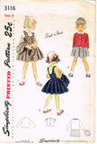 1940s Vintage Simplicity Sewing Pattern 3116 Easy Smart Toddler Girls Suit Sz 6