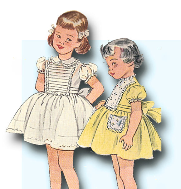 1940s Vintage Simplicity Sewing Pattern 3118 Toddler Girls Tucked Dress Size 2