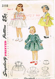 1940s Vintage Simplicity Sewing Pattern 3118 Toddler Girls Tucked Dress Size 2