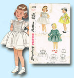 1940s Vintage Simplicity Sewing Pattern 3118 Toddler Girls Tucked Dress Size 6