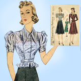 1940s Vintage Simplicity Sewing Pattern 3143 Misses 2 Pc Peplum Dress Size 34 B -Vintage4me2