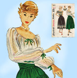 Simplicity 3145: 1950s Misses Skirt & Peasant Blouse Sz 30 B Vintage Sewing Pattern - Vintage4me2