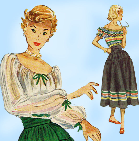 Simplicity 3145 1950s Misses Skirt Peasant Blouse Sz 30 B