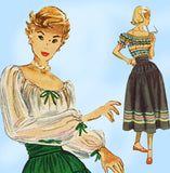 Simplicity 3145: 1950s Misses Skirt & Peasant Blouse Sz 30 B Vintage Sewing Pattern - Vintage4me2
