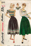 Simplicity 3145: 1950s Misses Skirt & Peasant Blouse Sz 30 B Vintage Sewing Pattern - Vintage4me2