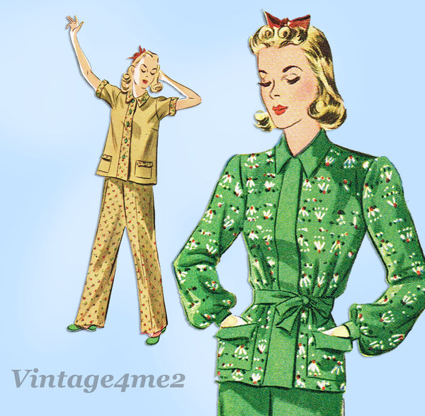 Simplicity 3156: 1940s Classic Misses 2 PC Pajamas Sz 32B Vintage Sewing Pattern