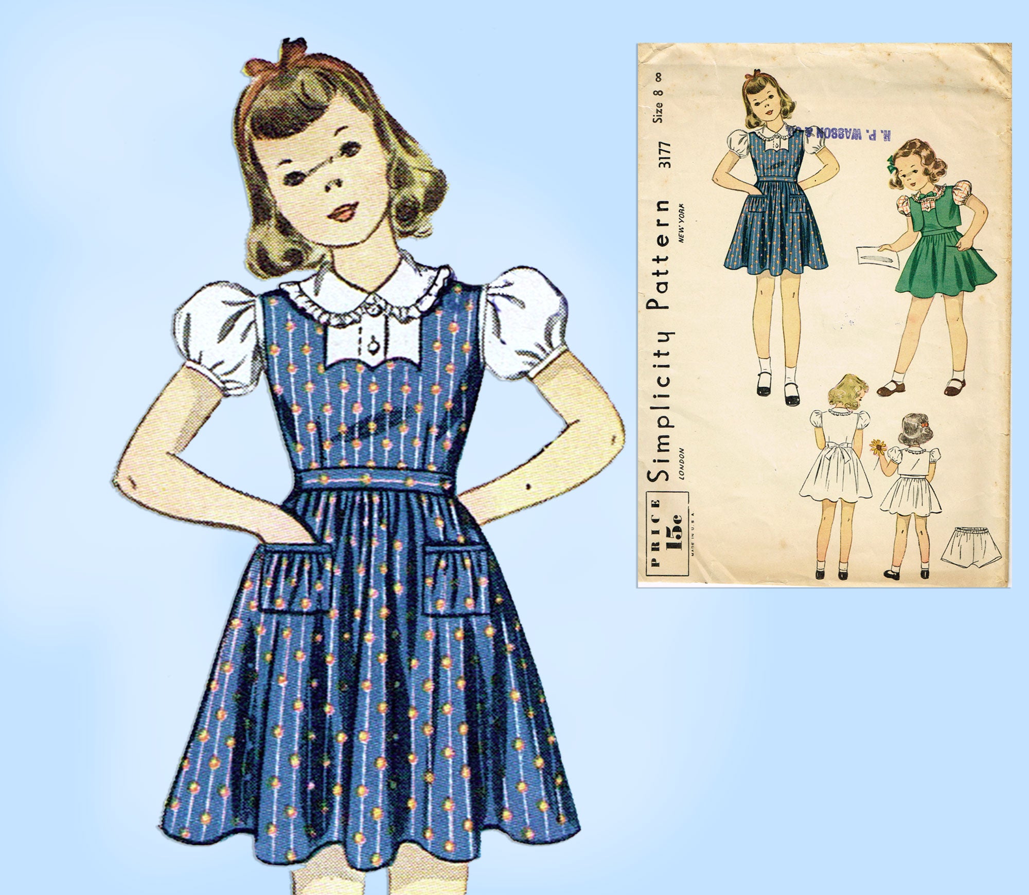 Simplicity 3177: 1930s Uncut Girls Jumper Dress Sz8 VTG Sewing Pattern Vintage4me2 Simplicity 3177: 1930s Uncut Girls Jumper Dress Sz8 VTG Sewing Pattern Vintage4me2