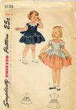 1950s Vintage Simplicity Sewing Pattern 3179 Uncut Toddler Girls Party Dress Size 4