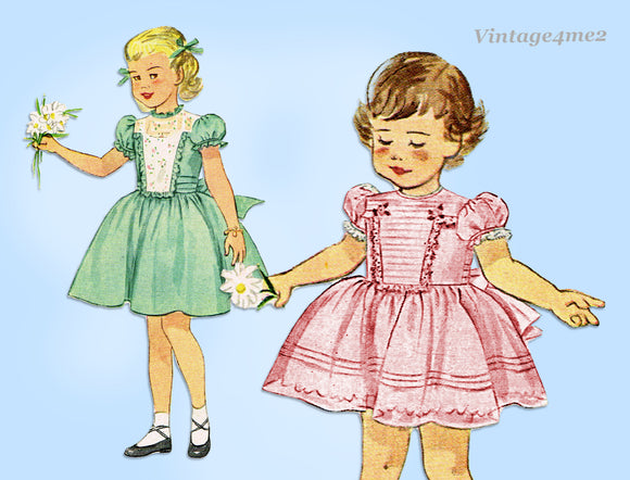 1950s Vintage Simplicity Sewing Pattern 3180 Toddler Girls Tucked Dress