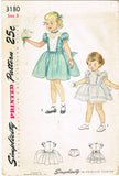 1950s Vintage Simplicity Sewing Pattern 3180 Toddler Girls Tucked Dress