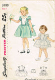 1950s Vintage Simplicity Sewing Pattern 3180 Toddler Girls Tucked Dress Size 1