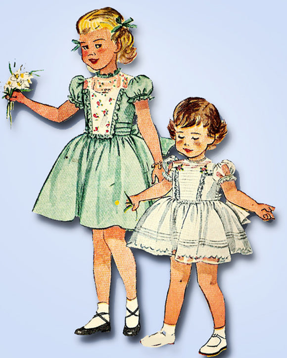 1950s Vintage Simplicity Sewing Pattern 3180 Toddler Girls Tucked Dress Size 1