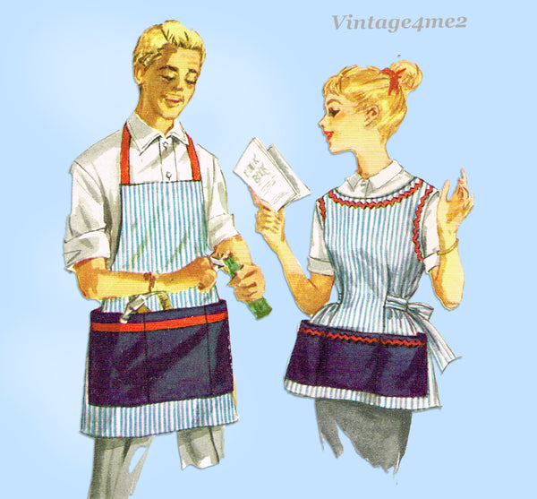 1960s Vintage Simplicity Sewing Pattern 3206 Uncut His & Hers Apron Set Sz LRG