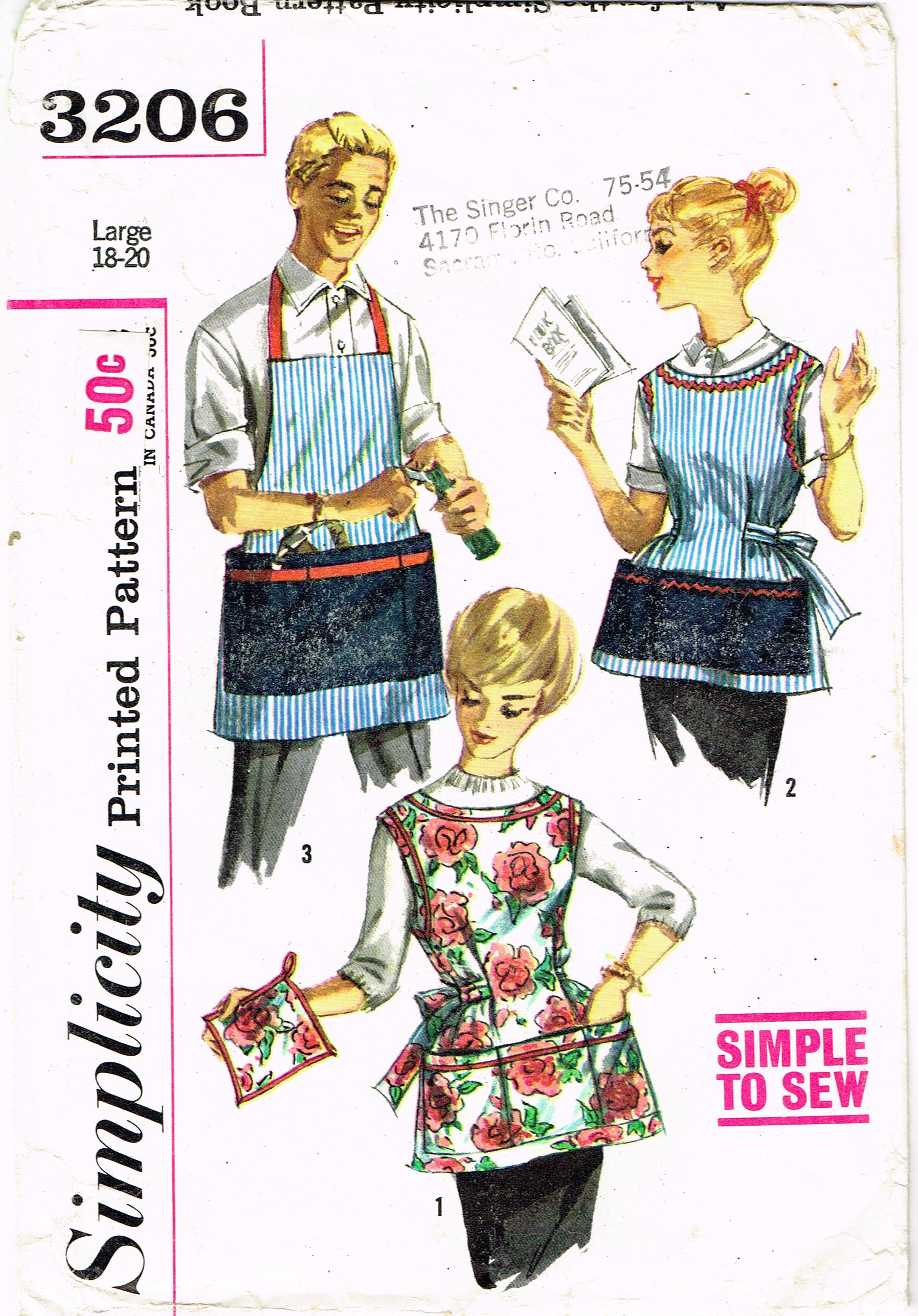 【60s Vintage】Old Apron Chicago today 1960s Vintage Simplicity Sewing Pattern 3206 Uncut His & Hers