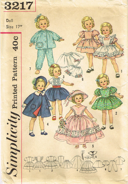 1950s Vintage Simplicity Sewing Pattern 3217 Uncut 17 Inch Shirley Temple Doll Clothes