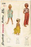 1950s Vintage Simplicity Sewing Pattern 3248 Toddler Boys Girls Playclothes Sz 4