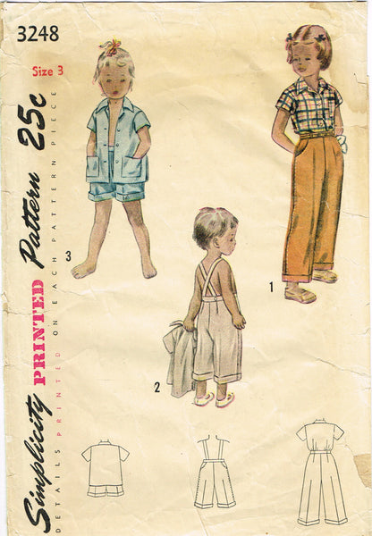 1950s Vintage Simplicity Sewing Pattern 3248 Toddlers Summer Playclothes