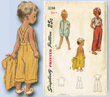 1950s Vintage Simplicity Sewing Pattern 3248 Toddler Boys Girls Playclothes Sz 4
