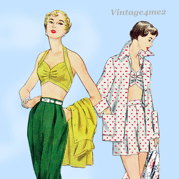 1950s Vintage Simplicity Sewing Pattern 3250 Misses Bra Top and Capri Pants 30B