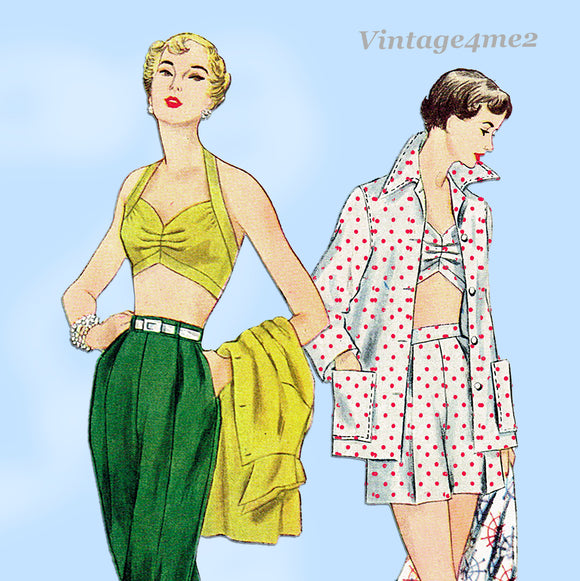 1950s Vintage Simplicity Sewing Pattern 3250 Misses Bra Top Capris 30B –  Vintage4me2