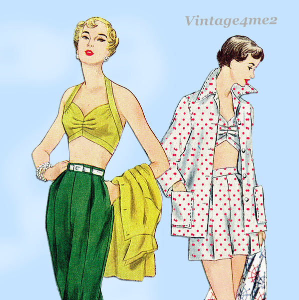 1950s Vintage Simplicity Sewing Pattern 3250 Misses Bra Top and Capri Pants 30B