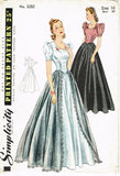 1940s Vintage Simplicity Sewing Pattern 3282 Misses WWII Bridal Evening Gown 34B