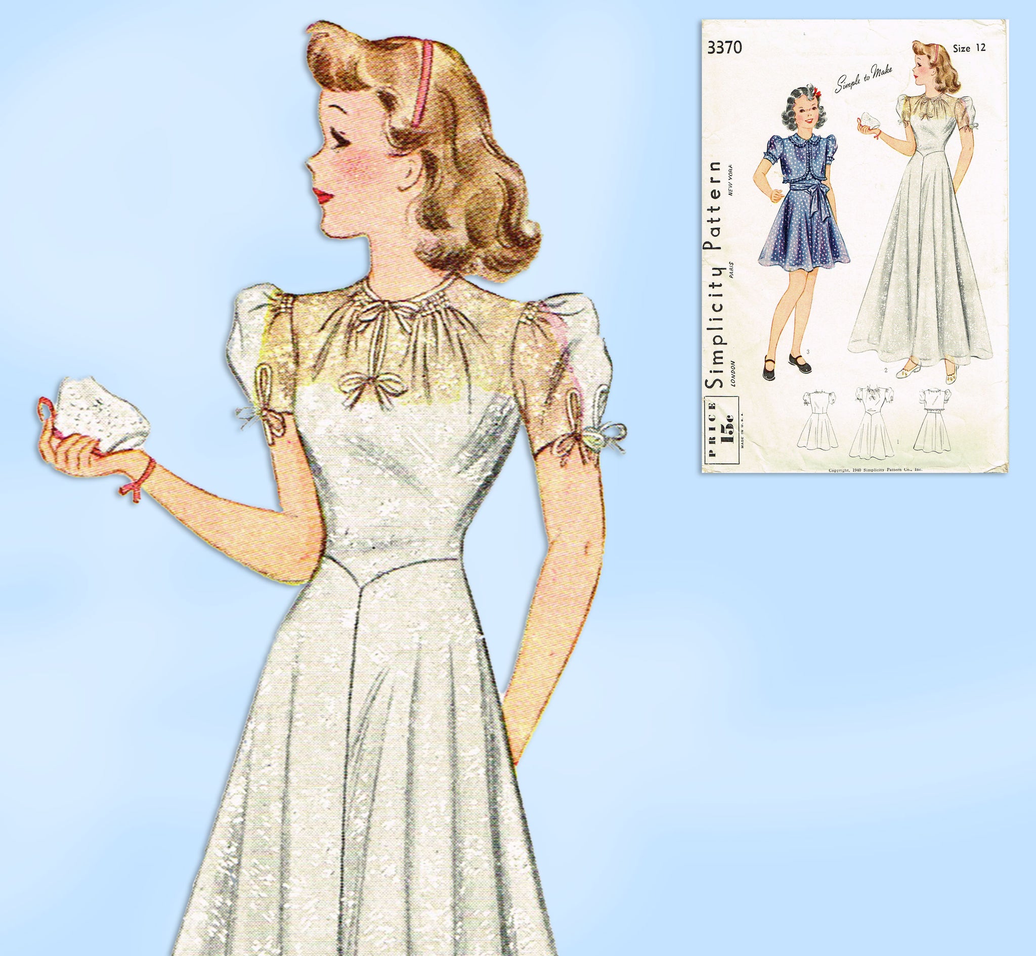 1940s Vintage Simplicity Sewing Pattern 3370 Uncut Girls Gown Sz 12 Vintage4me2 1940s Vintage Simplicity Sewing Pattern 3370 Uncut Girls Gown Sz 12 Vintage4me2