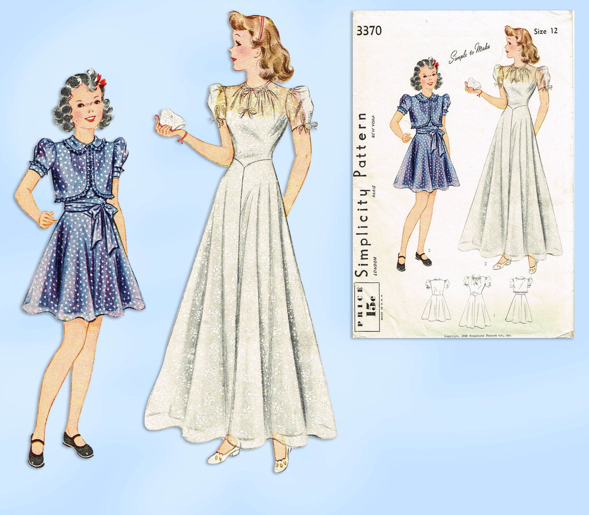 the graduation dress pattern 1940s Vintage Simplicity Sewing 3370 Uncut Girls Gown Sz 12 – Vintage4me2 USWEB