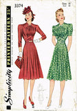 1940s Vintage Simplicity Sewing Pattern 3374 WWII Misses Afternoon Dress Sz 36B from Vintage4me2