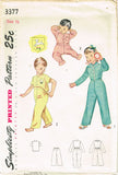 1950s Vintage Simplicity Sewing Pattern 3377 Uncut Toddler's 2 PC Pajamas 6 mos